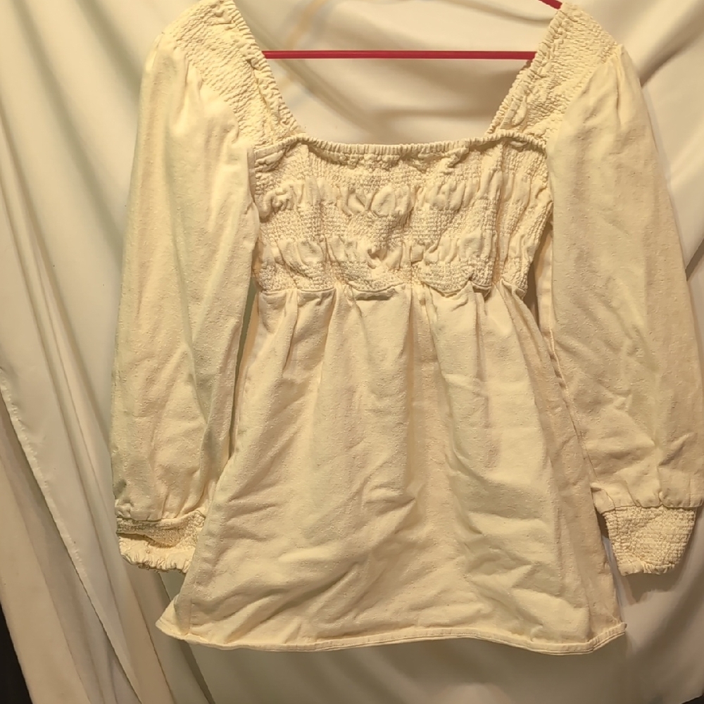 Area Star White Smocked Cotton Boho Blouse Size Medium